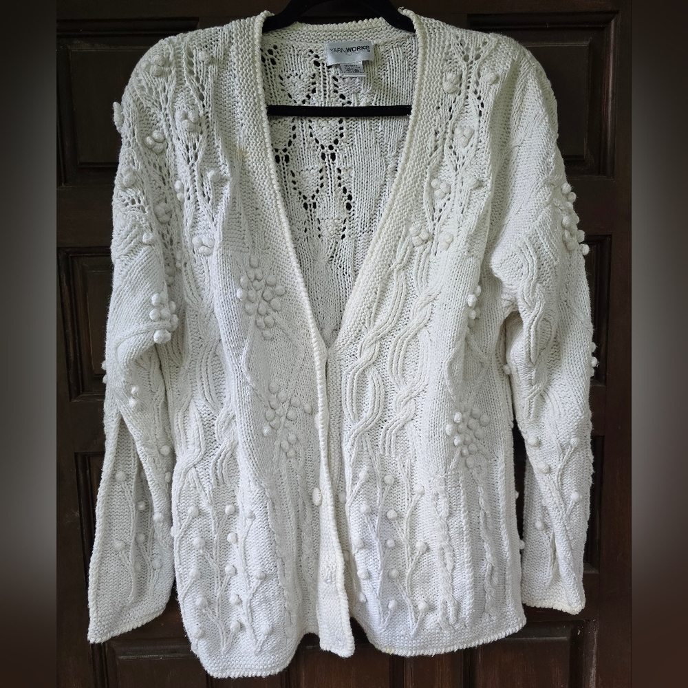 Vintage White Yarnworks Cable Knit Cardigan Size Large
